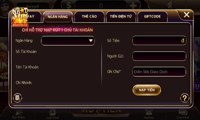Nạp tiền Nhatvip Giao dịch nạp Nhatvip qua ngân hàng nhanh gọn
